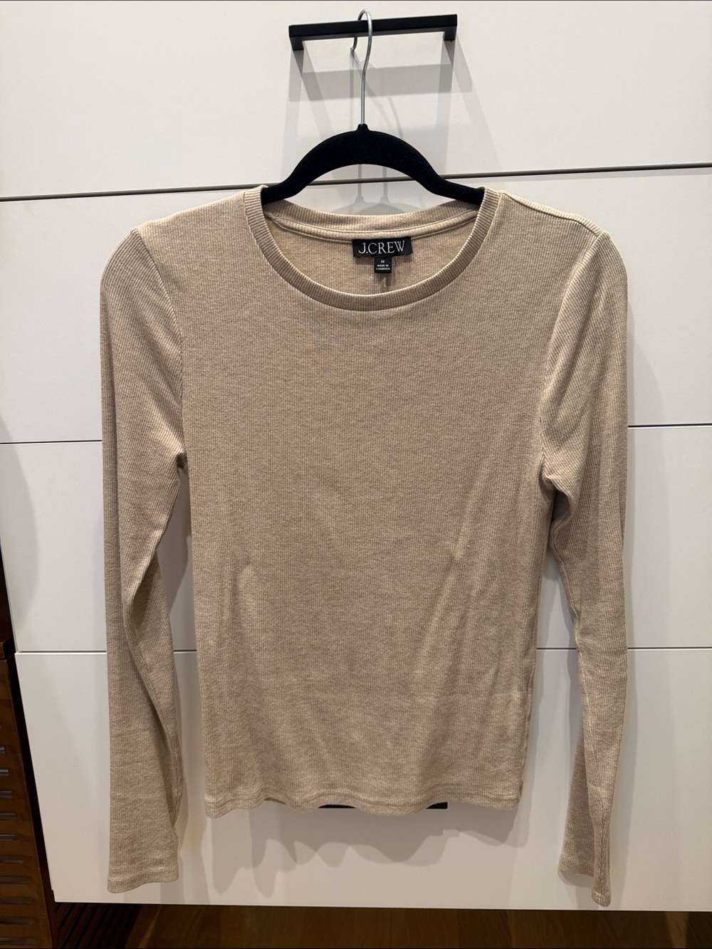 J.Crew Slim Long-Sleeve Crewneck Top in Light Beige